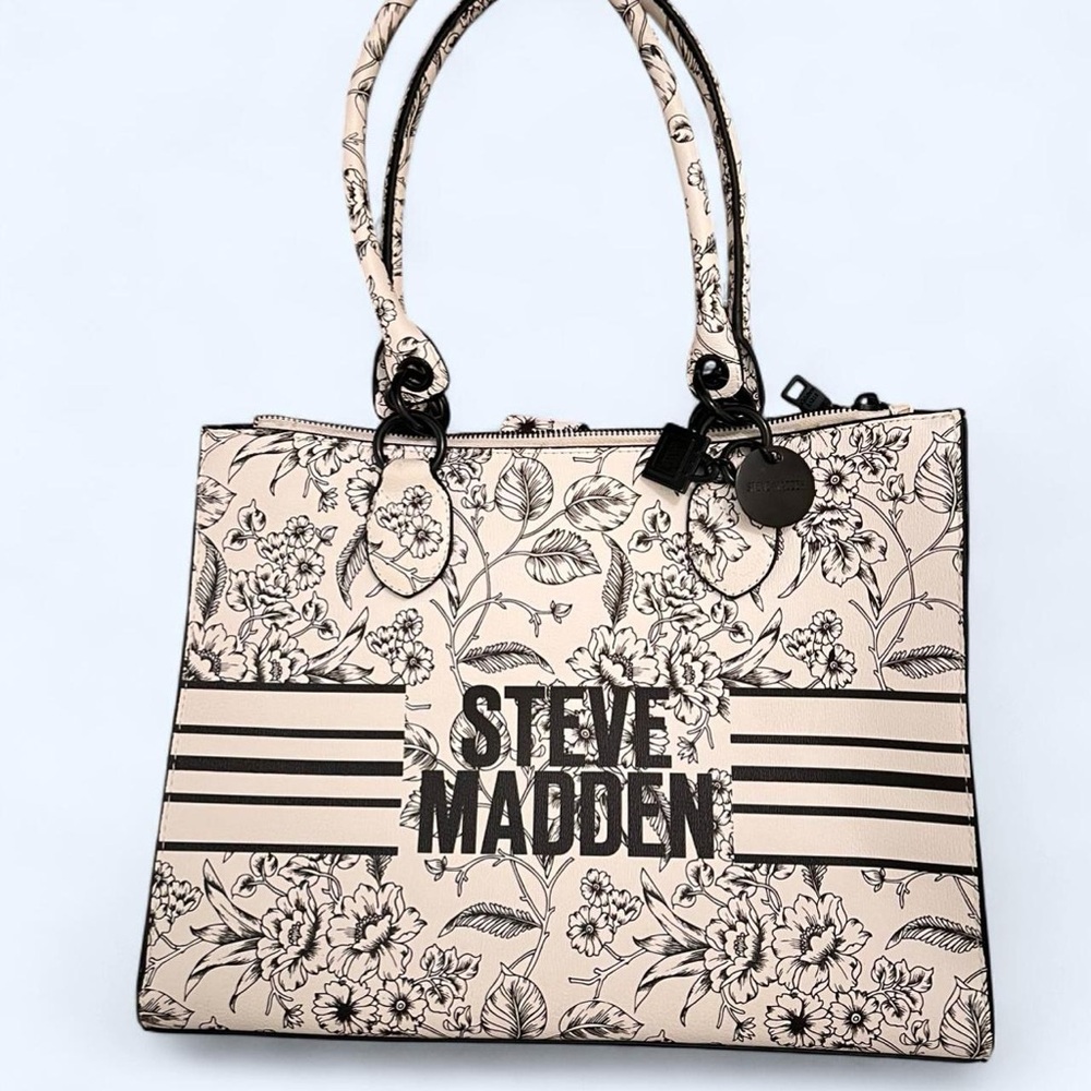Steve Madden Black and Cream Floral Tote